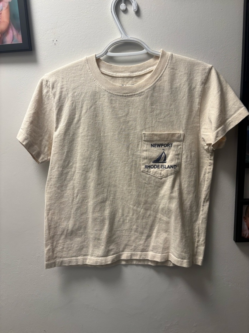 Brandy Melville Cream Tee with Blue Logo